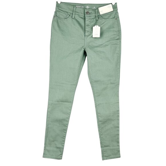 St. John's Bay Women's Skinny Stretch Mid Rise Green Pants Sz 4 Five Pockets NWT - Picture 1 of 12